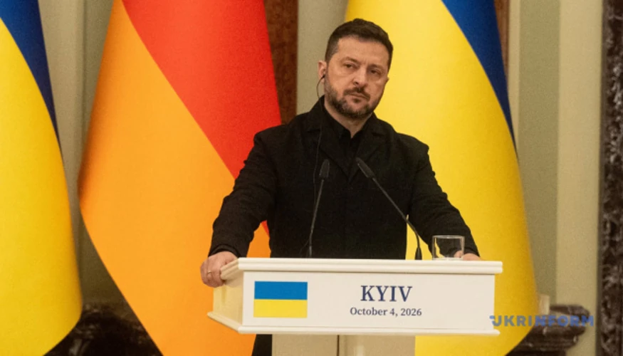 Президент Володимир Зеленський під час спільної пресконференції з канцлером Німеччини Фрідріхом Мерцом у Києві